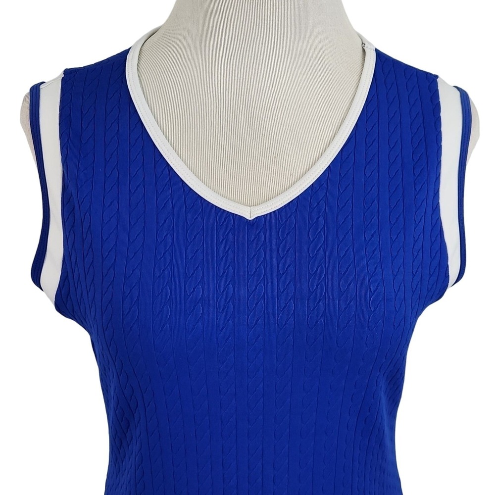 Wimbledon Top Women's Small Blue Cable Knit Vintage 90s Tennis Prep Country Club - Picture 6 of 13